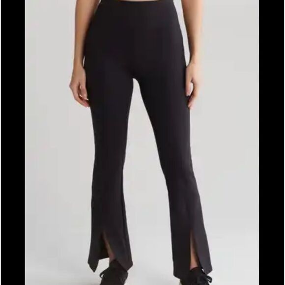 ZOBHA SLIT PANT NWT BLACK SIZE SMALL FLARED FIT FRONT LEG SLIT WAISTBAND POCKET - Picture 2 of 5